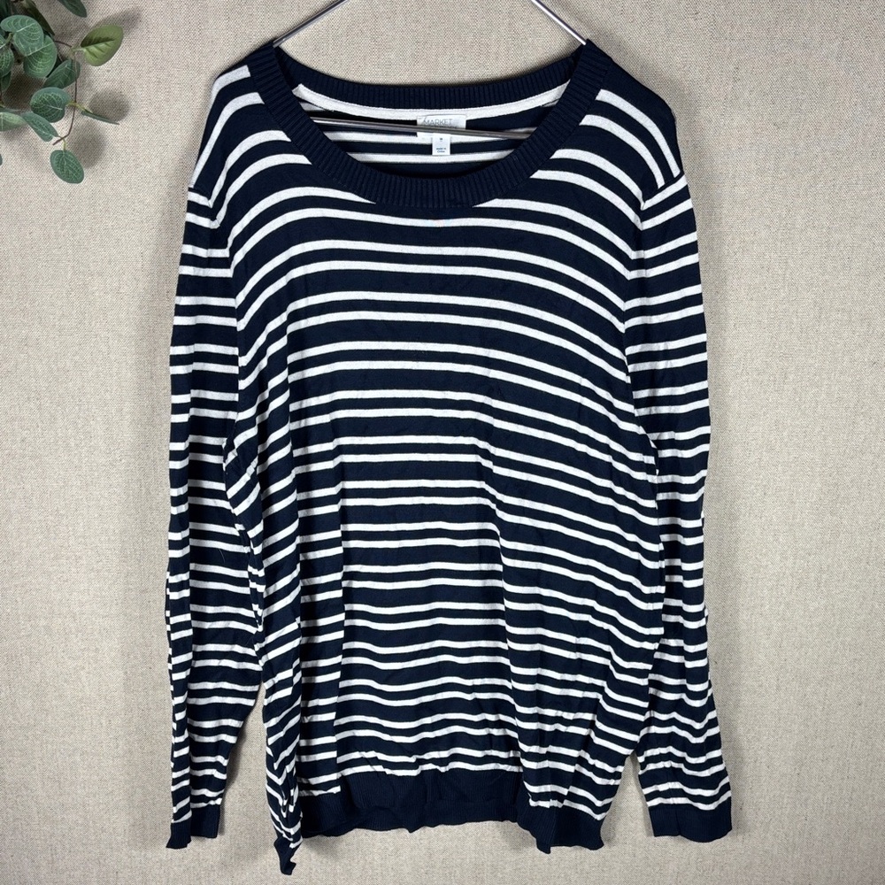Navy and White Striped Sweater Elbow Patches 2X
